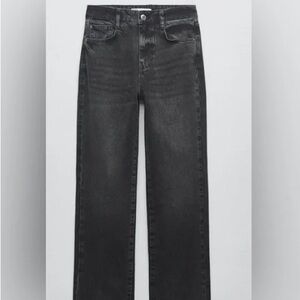 Zara black denim wide straight leg jeans button fly